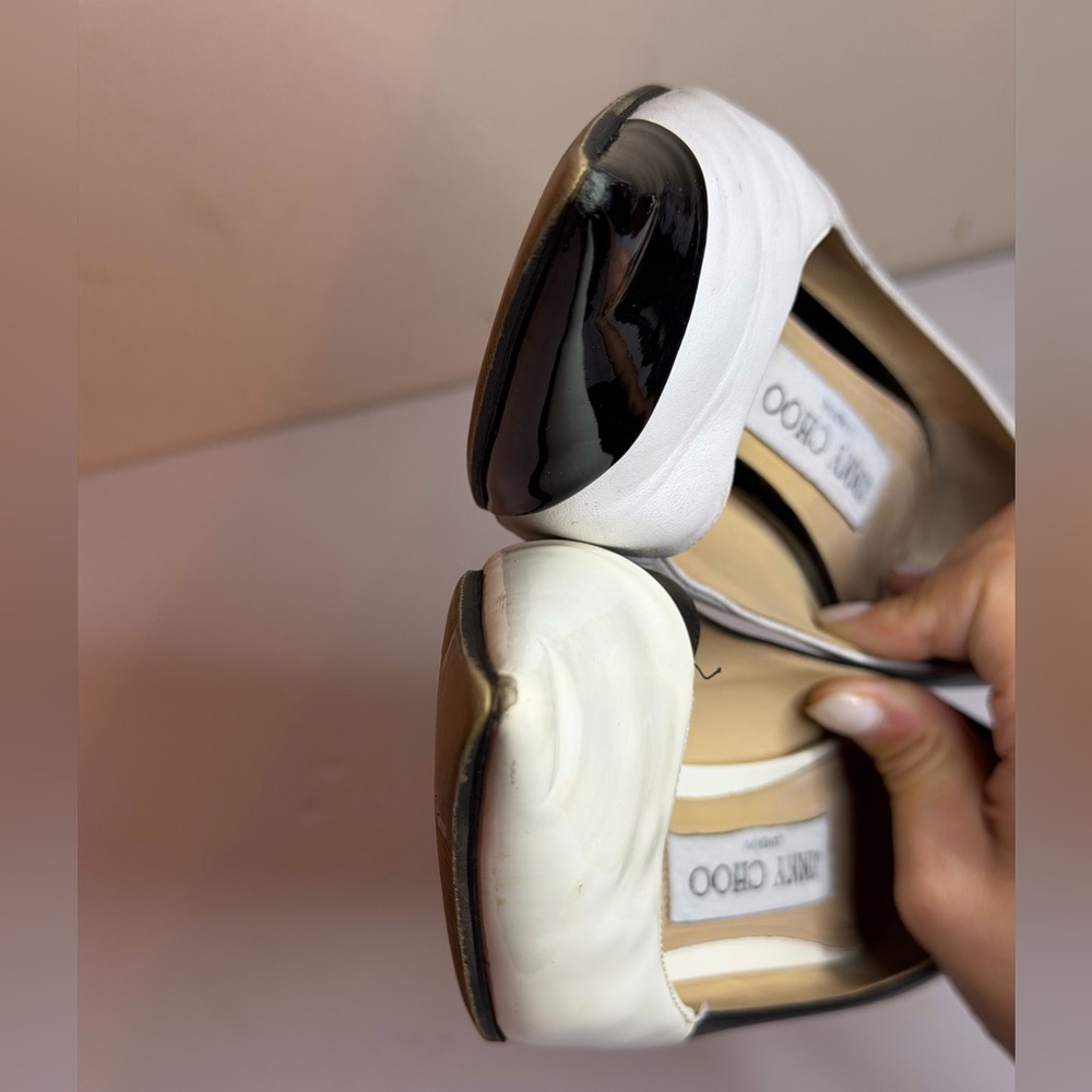 Jimmy Choo Love Pumps in a Black/White Two-tone Leather and Patent finish - Picture 6 of 11